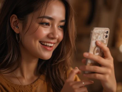 chica muy feliz escuchando cancion personalizada