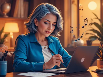 mujer escuchando musica y feliz